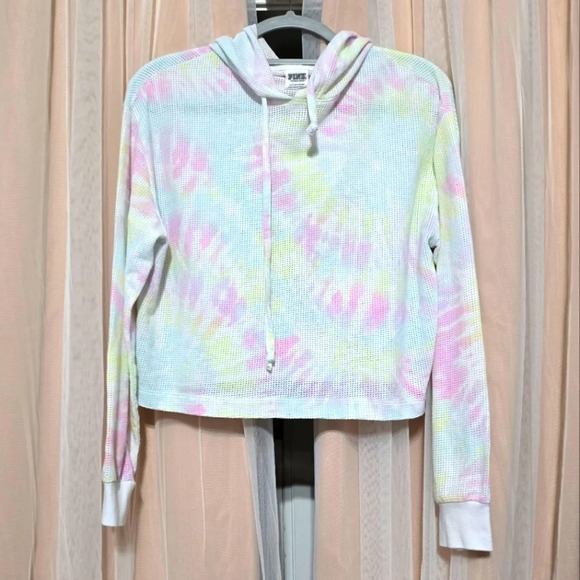 Pink by Victoria's Secret Cropped Cotton Mesh Tie-Dye Beach Cover Up, EUC! - Picture 2 of 10